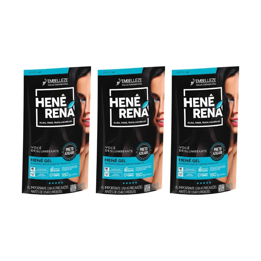 Hene Rena 180g Preto Azulado - Kit C/ 3un