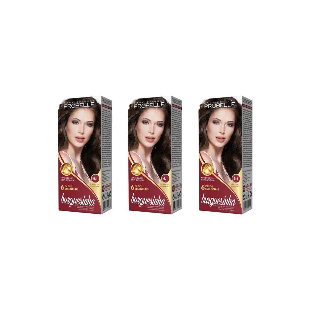 Coloraçao Probelle Burguesinha 6.1 Louro Escuro Acinz-Kit C/3un