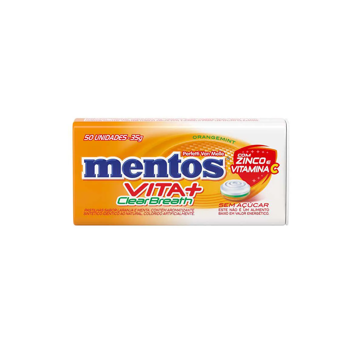 Pastilha Mentos Vita+ Clear Breath Sem Açúcar OrangeMint 50 unidades