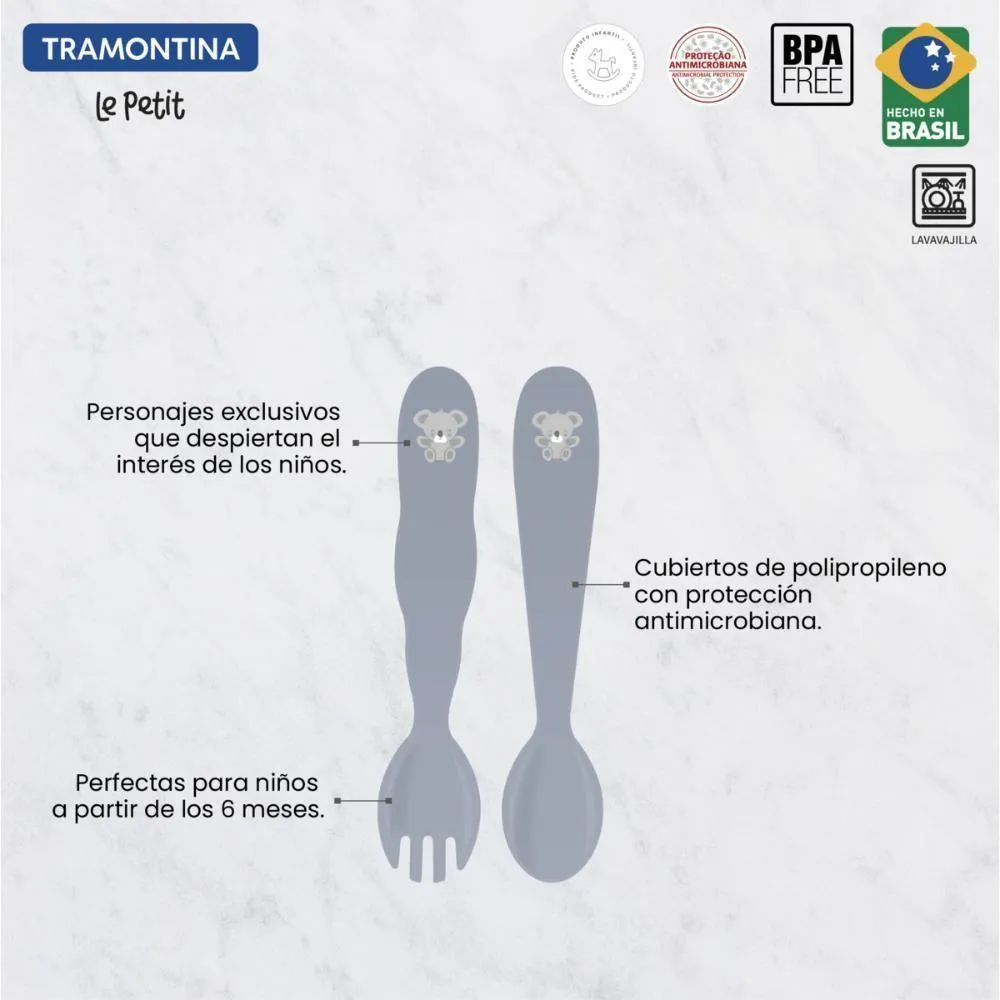 Jogo De Tralheres Infantil Tramontina Le Petit Cinza 02Pçs