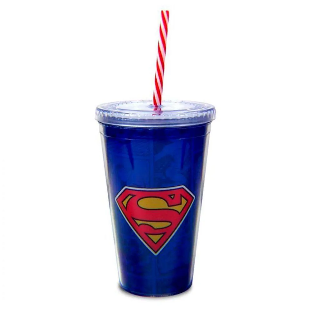 Copo Com Canudo Logo Superman Dc Comics 450ml Tasco Inport