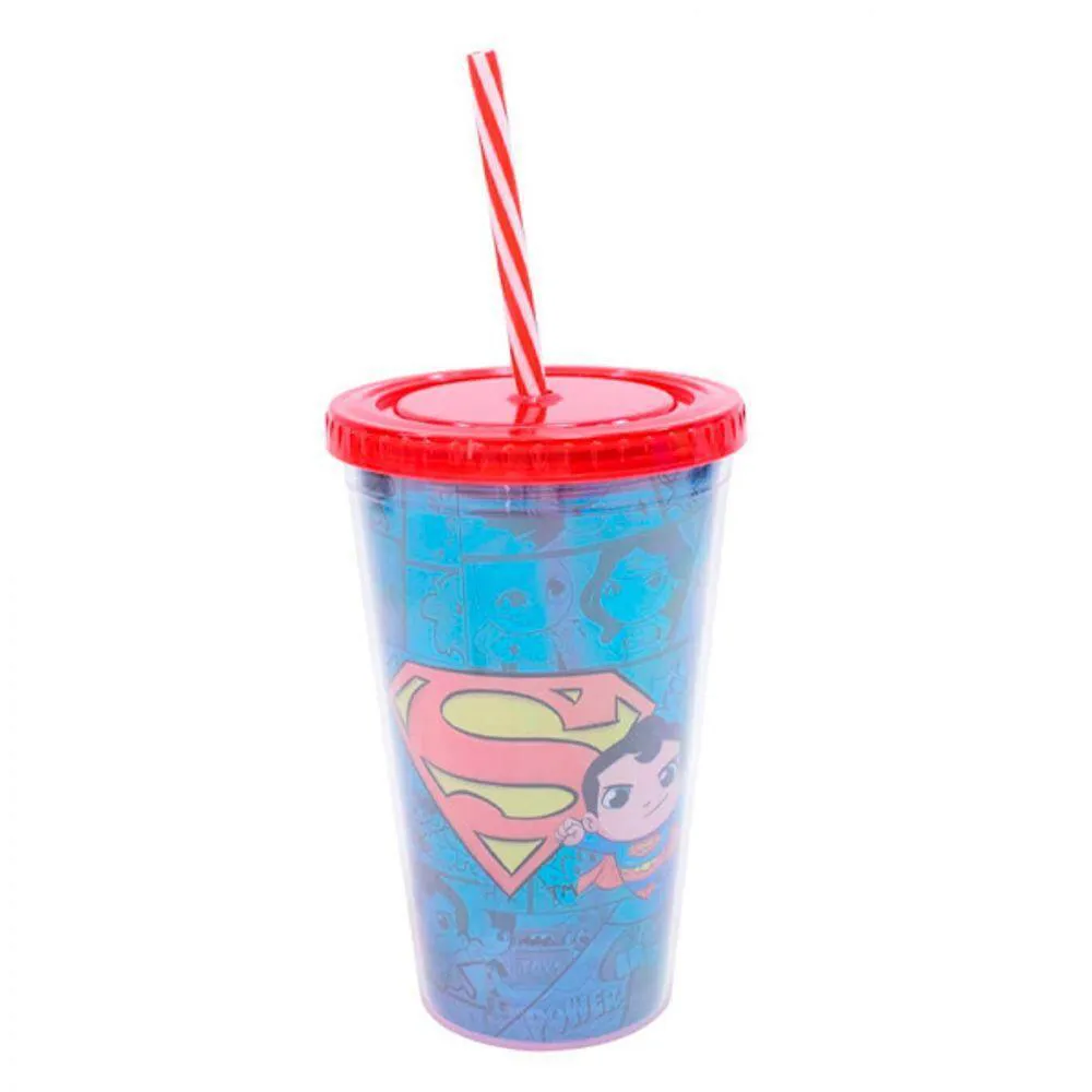 Copo Com Canudo Super Homem Dc Comics 450ml Tasco Inport