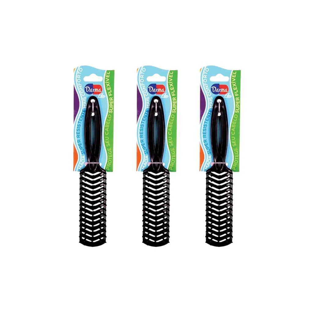 Escova de Cabelo Darma Flex Reta Preta - Kit C/ 3un