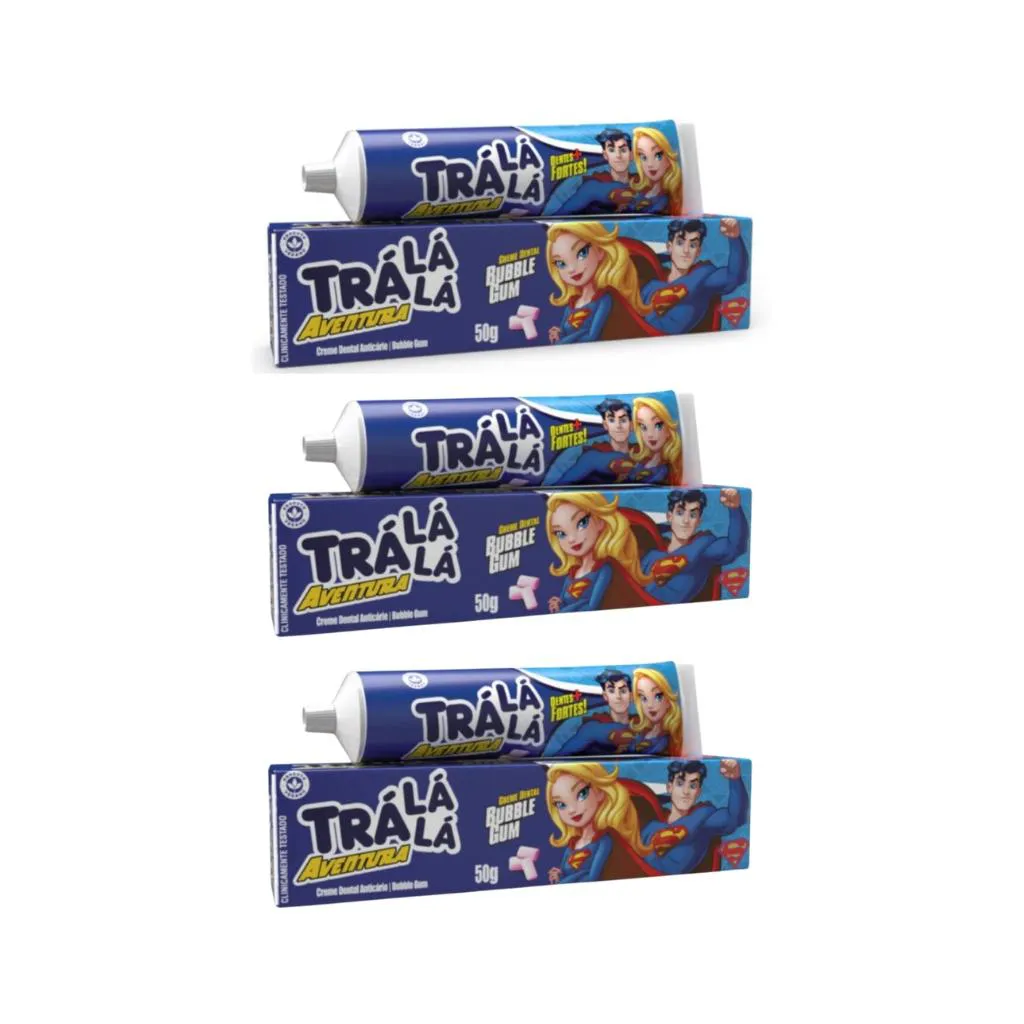 Creme Dental Infantil Trá Lá Lá Aventura Bubble Gum 50g 3 unidades