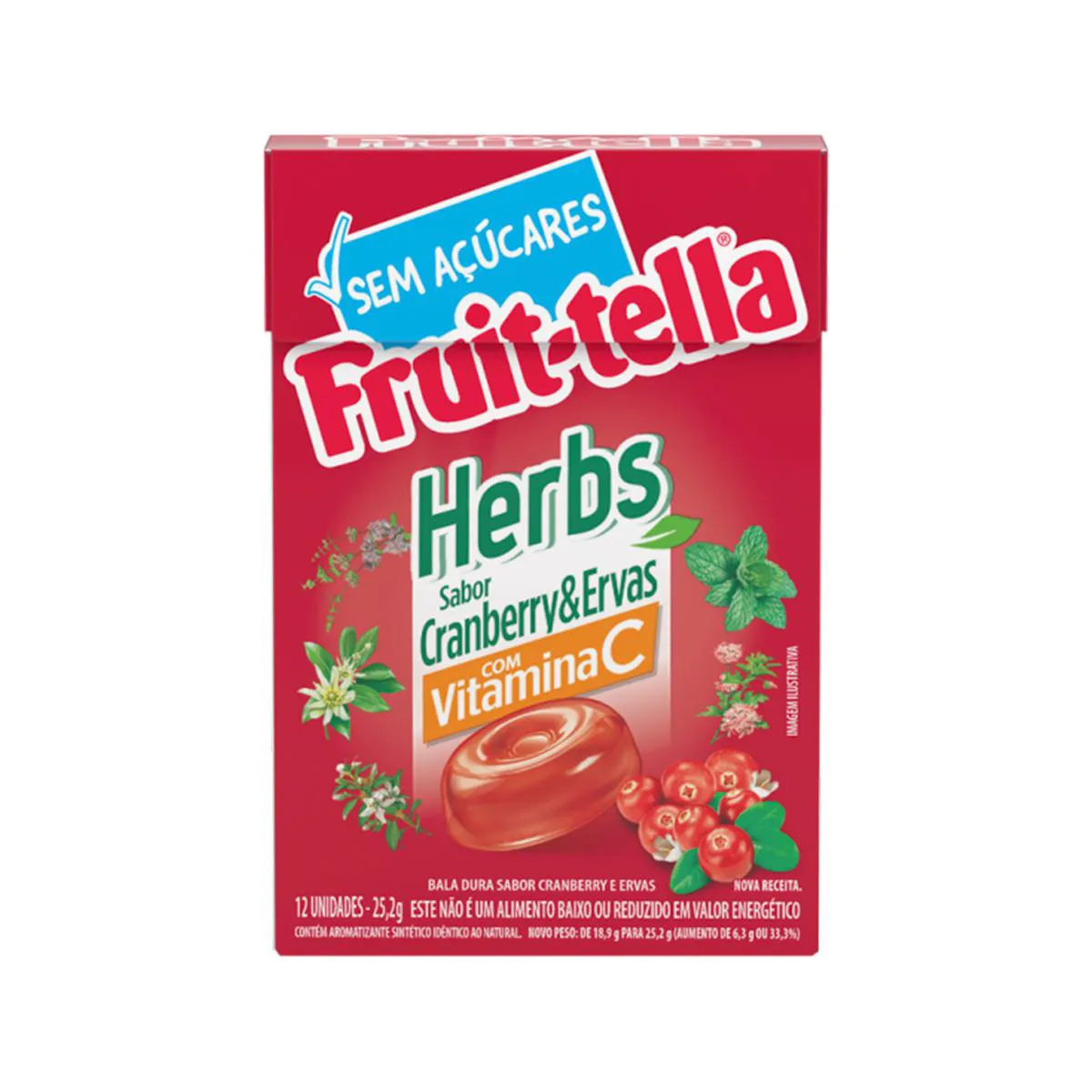 Bala Fruit-Tella Herbs Cranberry e Ervas 12 unidades