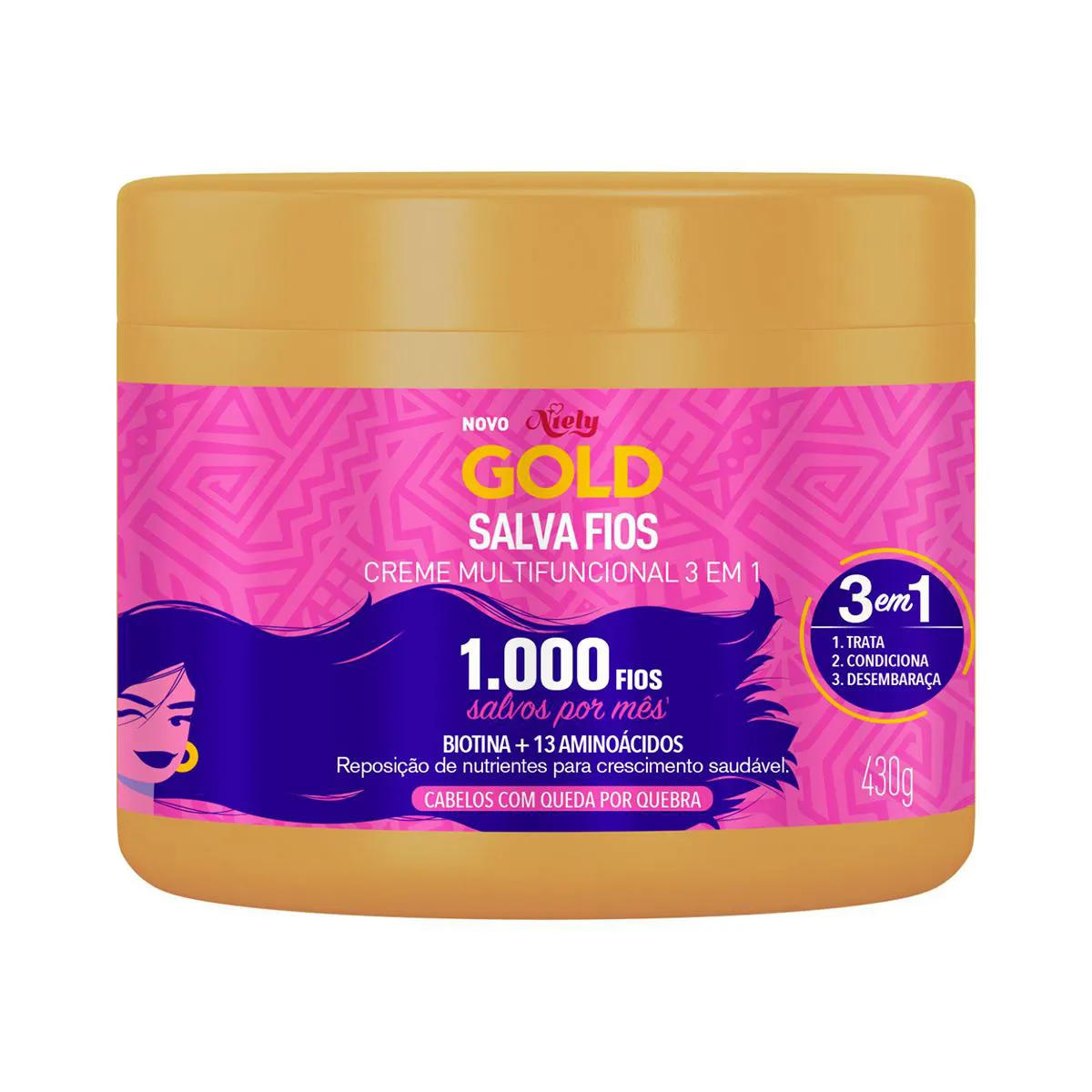 Creme Multifuncional 3 em 1 Niely Gold Salva Fios Antiquebra 430g