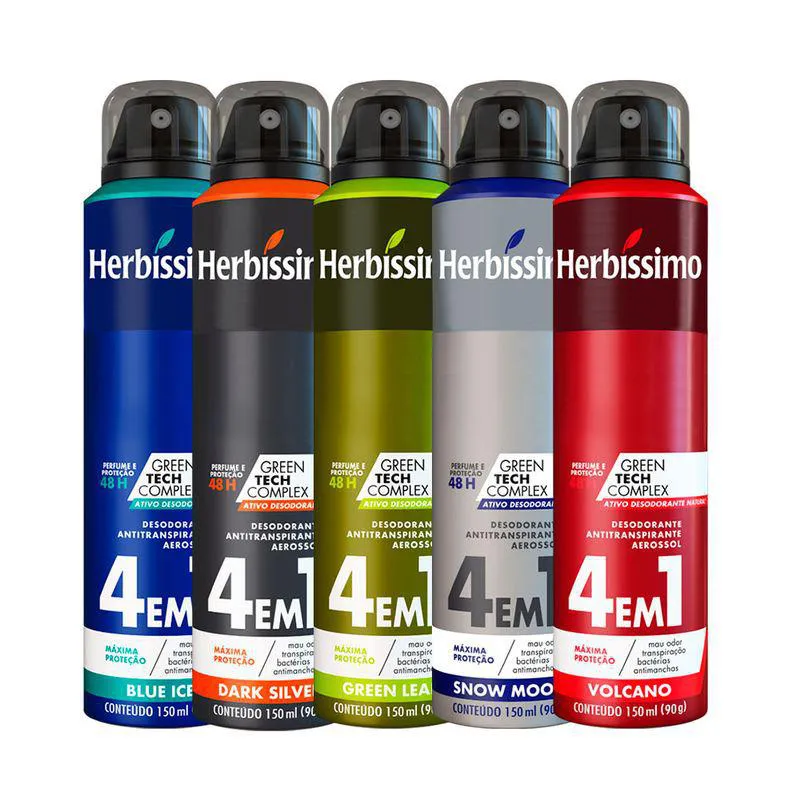 Kit Desodorante Antritanspirante Aerosol Herbíssimo 48h 150ml 5 unidades