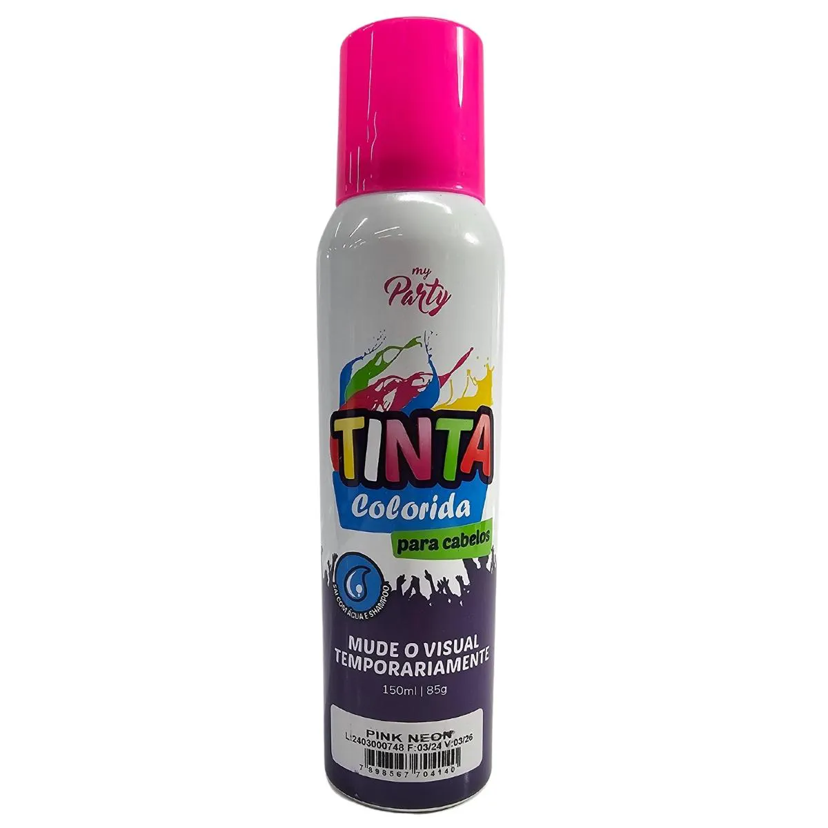 Tinta Temporaria Spray de Cabelos Pink Neon My Party 150ml / 85g