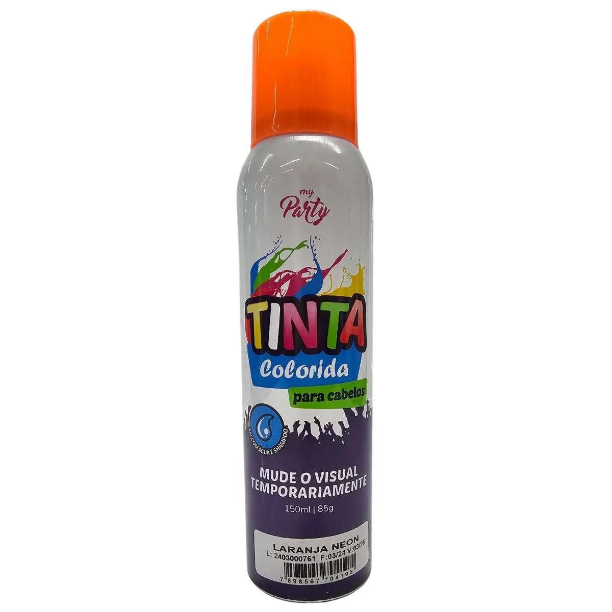 Tinta Temporaria Spray de Cabelos Laranja Neon My Party 150ml / 85g