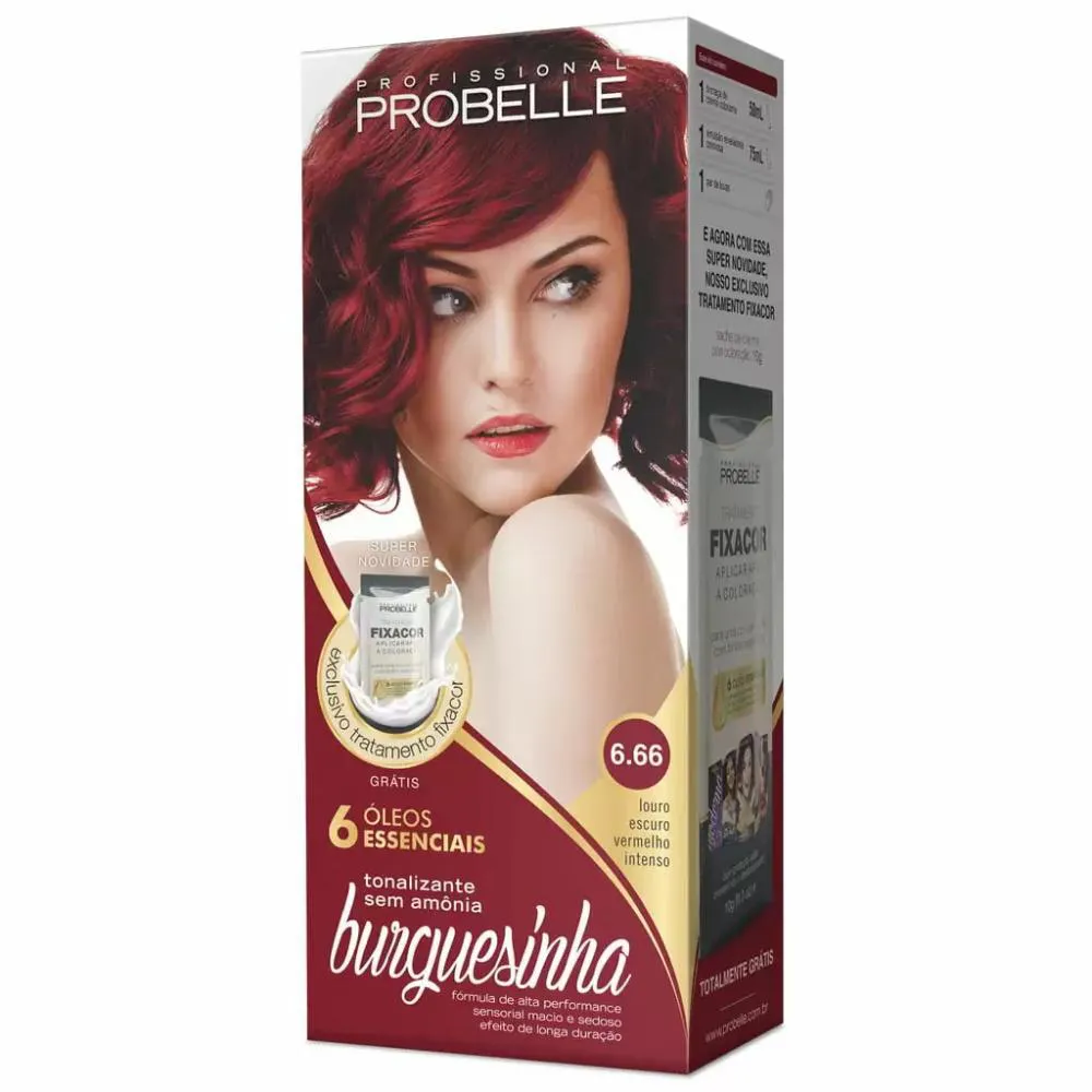 Tintura Probelle Burguesinha sem Amonia 6.66 Louro Escuro
