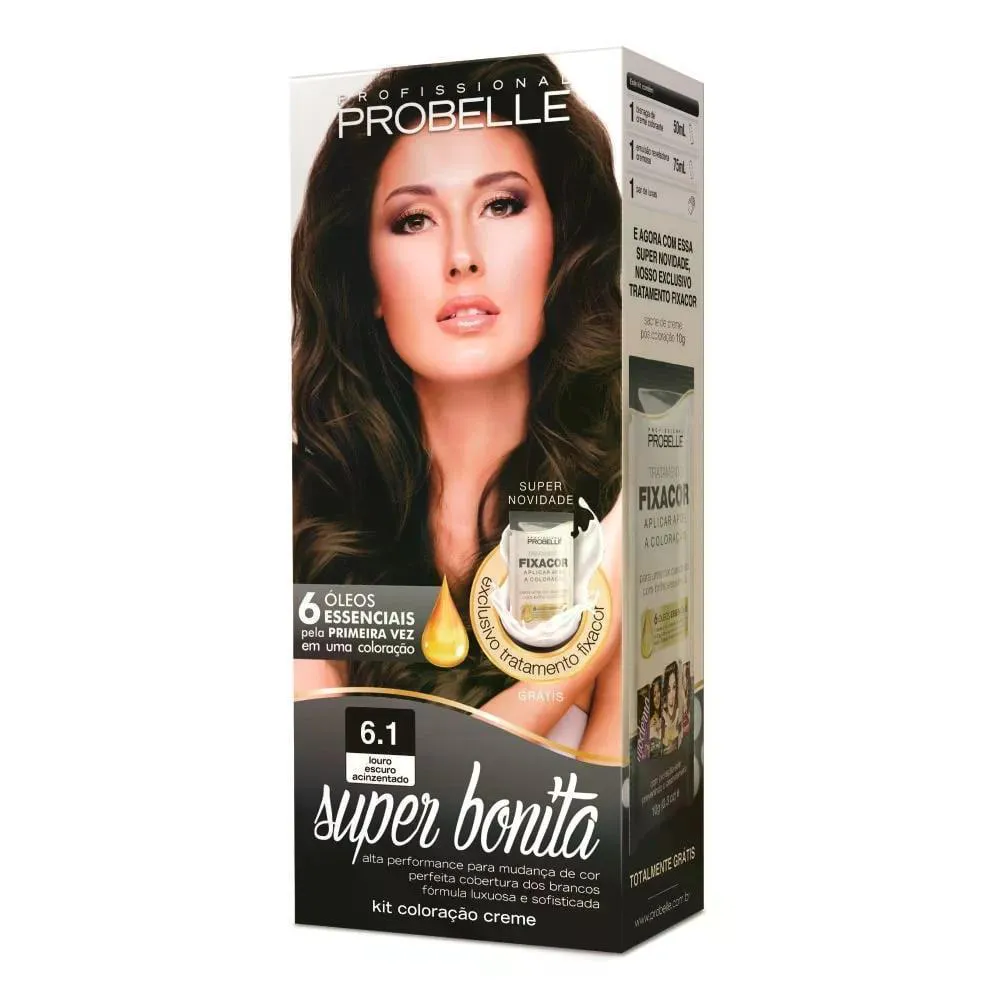 Tintura Probelle Super Bonita 6.1 Louro Escuro Acinzentado