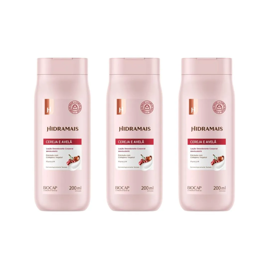 HIDRATANTE CORPORAL HIDRAMAIS 200ML CEREJA E AVELA - KIT C/3UN