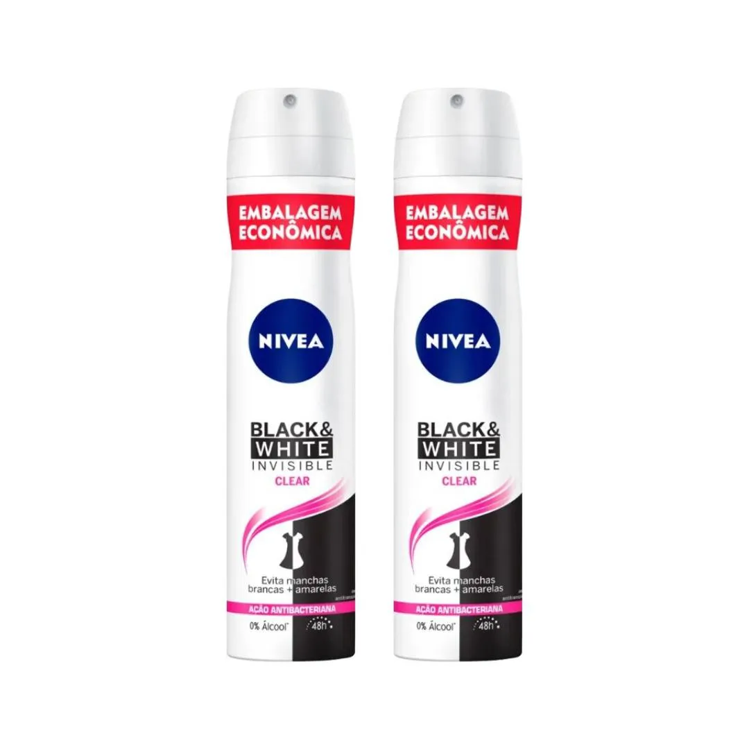 Desod Aero Nivea 200ml Fem Black Whit Invisible Clear - 2un