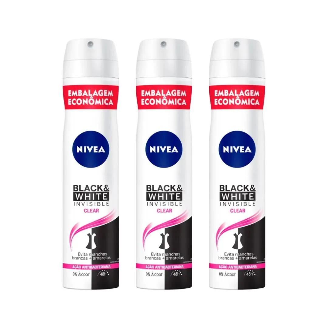 Desod Aero Nivea 200ml Fem Black Whit Invisible Clear - 3un