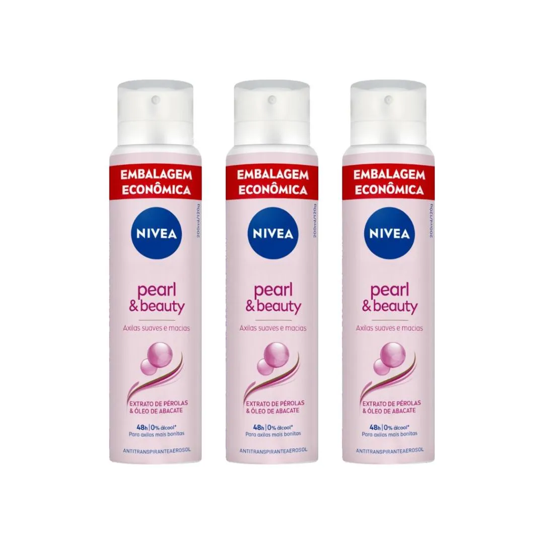 Desodorante Aero Nivea 200ml Fem Pearl Beauty - Kit C / 3un