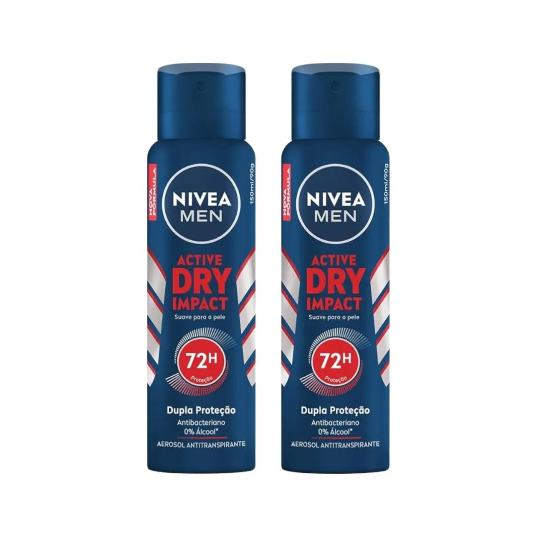 Desodorante Aero Nivea 200ml Men Dry Impact - Kit C / 2un
