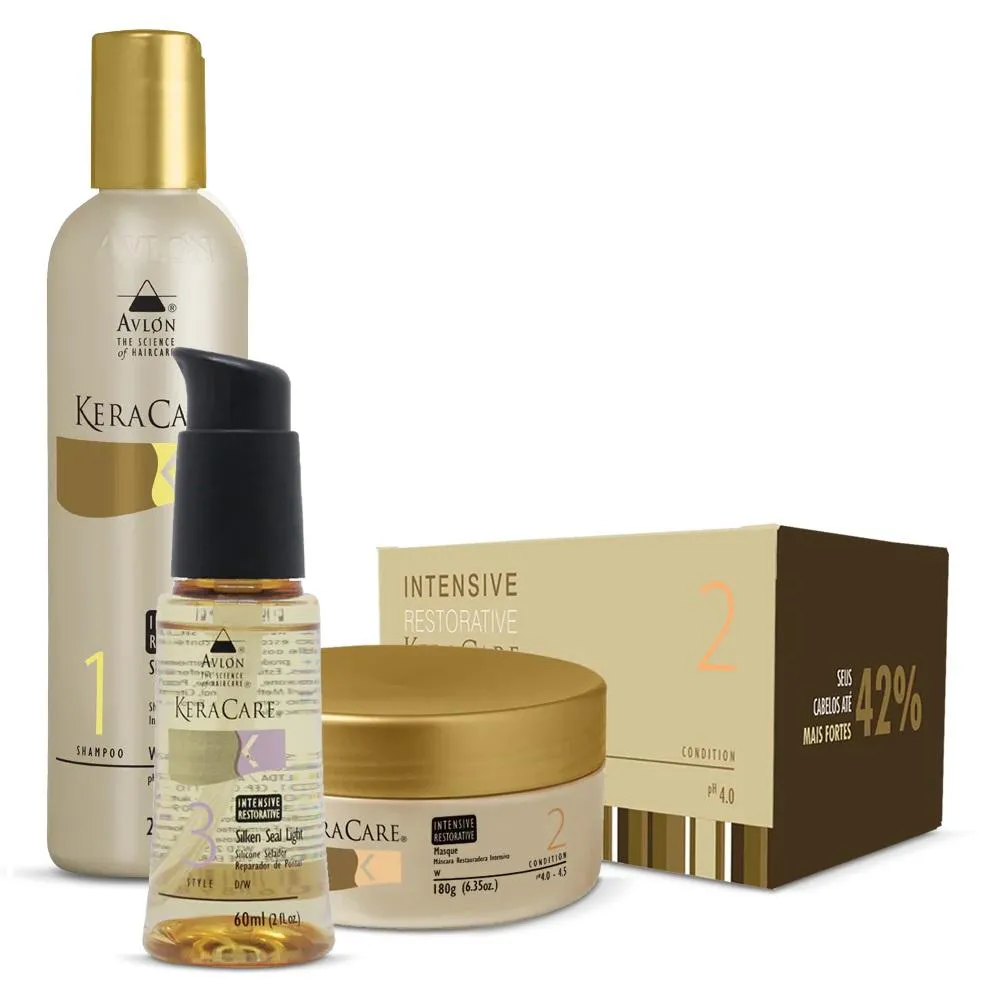Kit Avlon Keracare Intensive Restorative Shampoo 240ml + Máscara 180g + Silken Seal Light 60ml