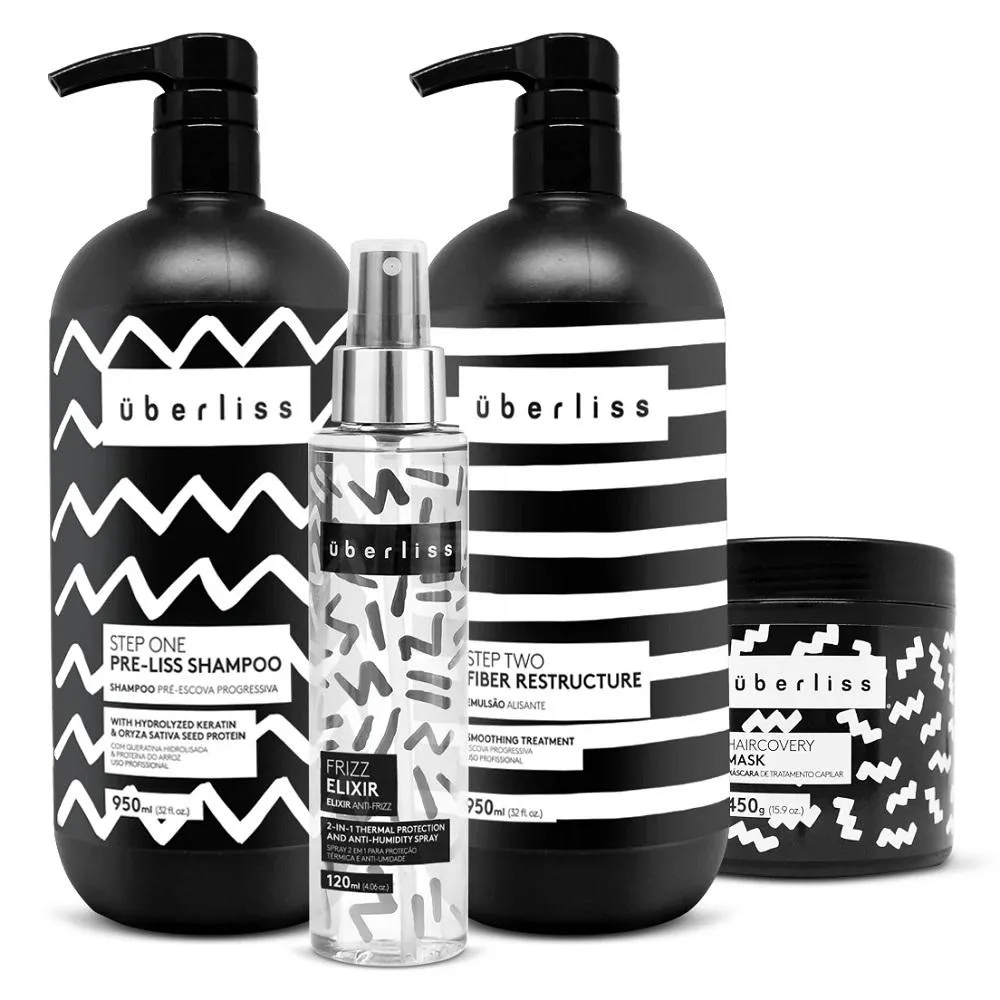 Avlon Kit Escova Progressiva sem Formol Uberliss 2 Passos + Haircovery Mask 450g + Protetor Térmico 120ml