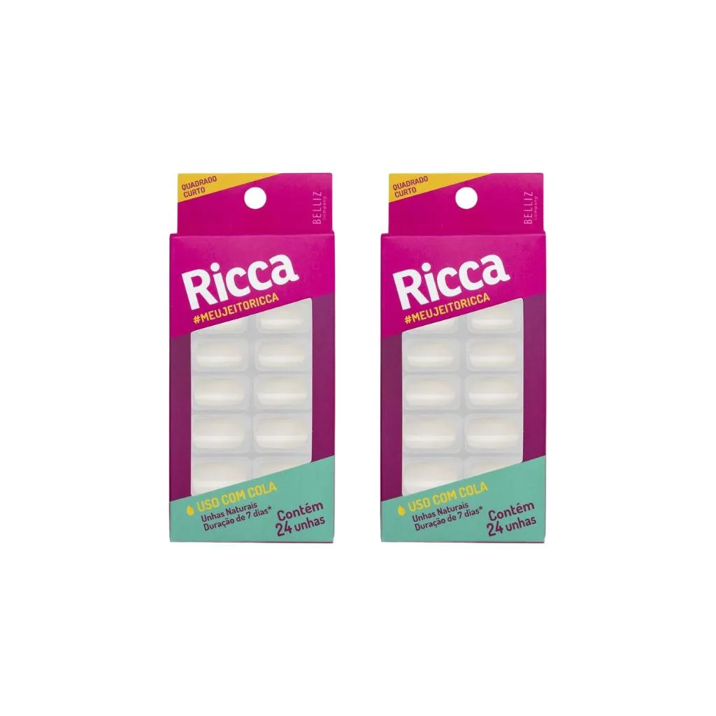 Unhas Postiças Ricca Natural com 24un Quadrado Curto Nat - 2un