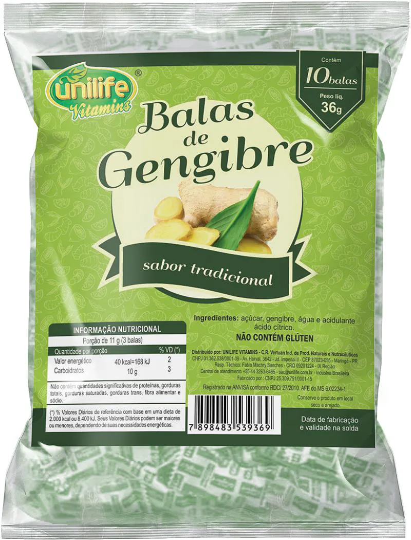 Bala de Gengibre Tradicional - Caixa com 30 Pacotes de 36 Gr.