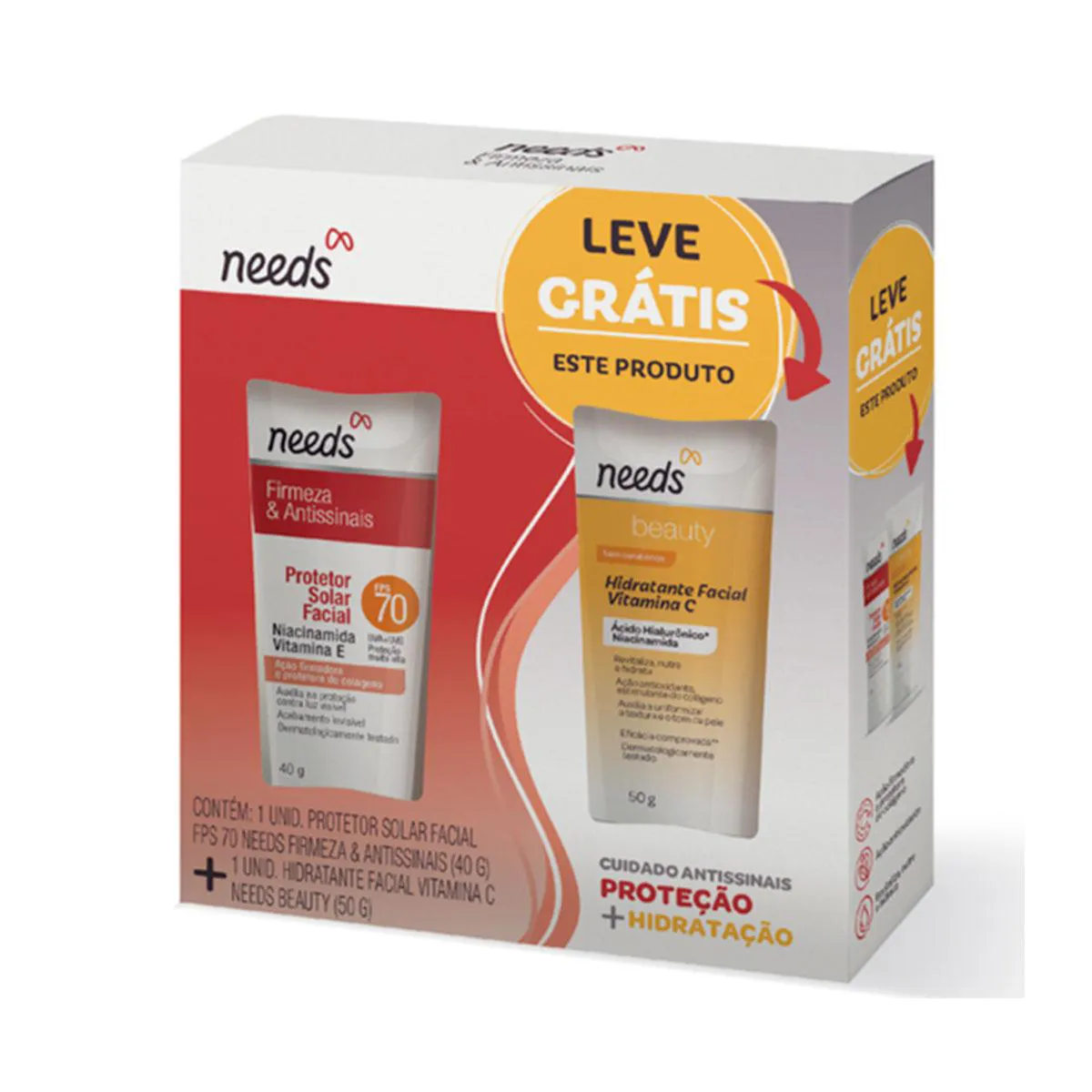 Kit Facial Needs Protetor Solar FPS 70 40g + Hidratante 50g