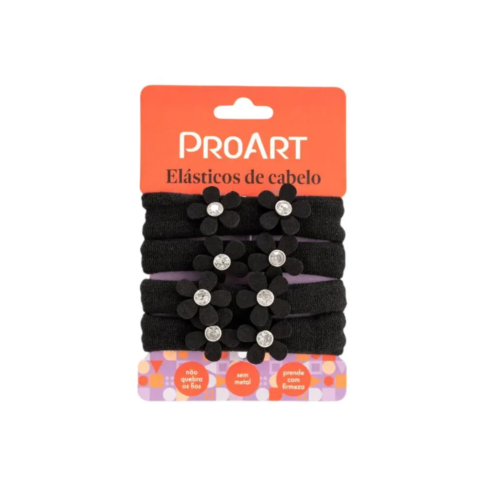 Elásticos de Cabelo em Flor Preto 4 unidades - Proart