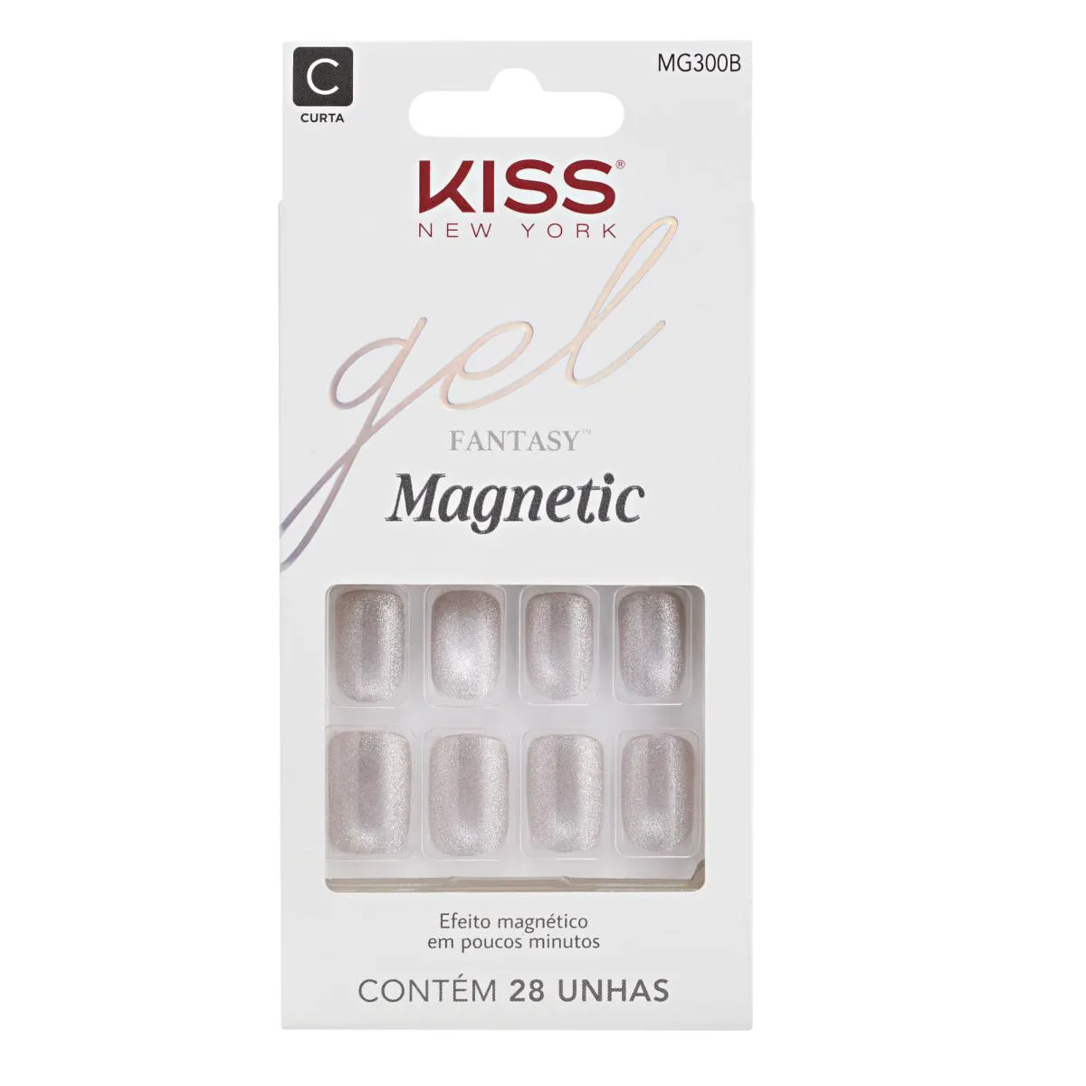 Unha Postiça Gel Fantasy Magnetic Nail Crystal - Kiss New York Prata
