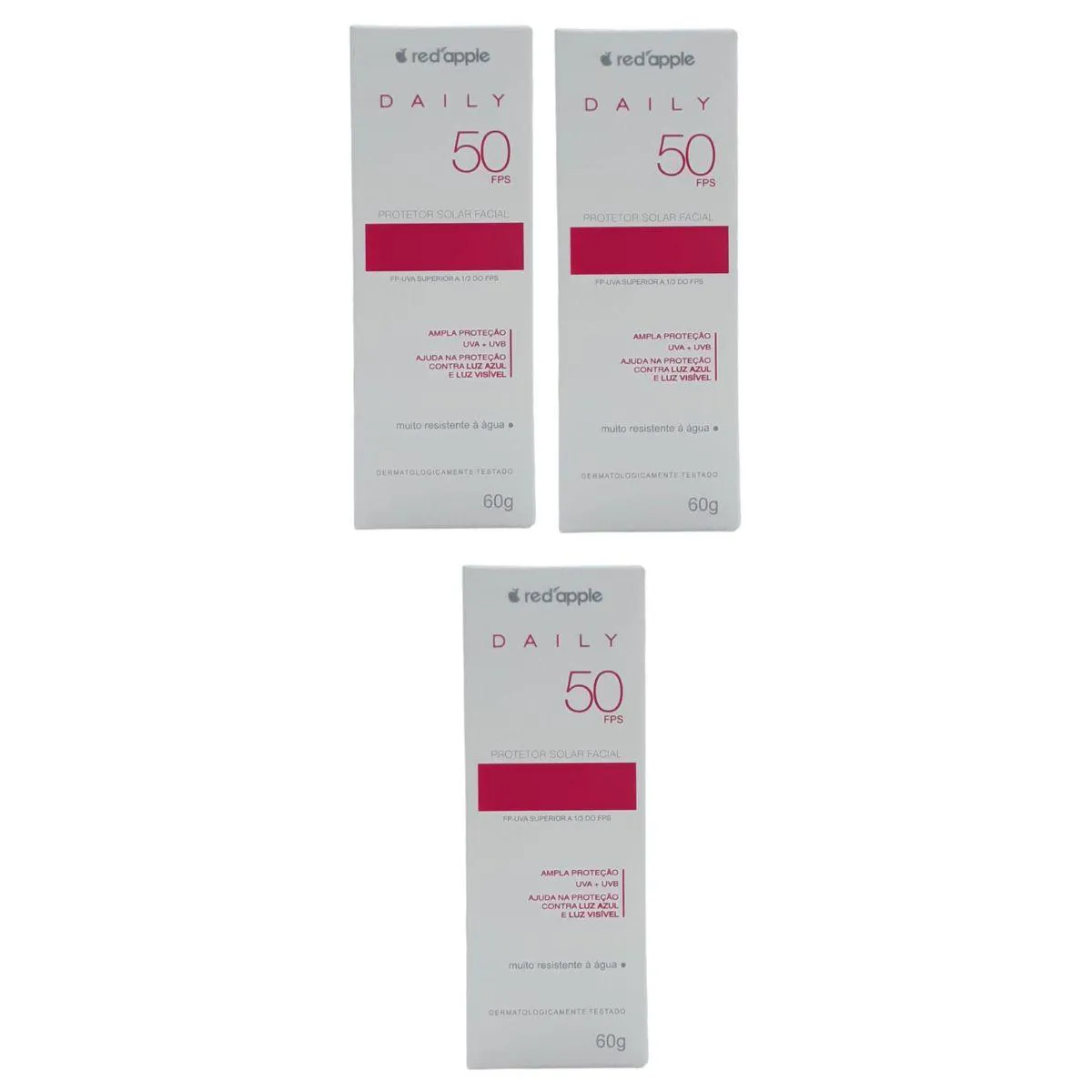 3 Caixas Protetor Facial Red Apple Fps50 Toque Leve 60g