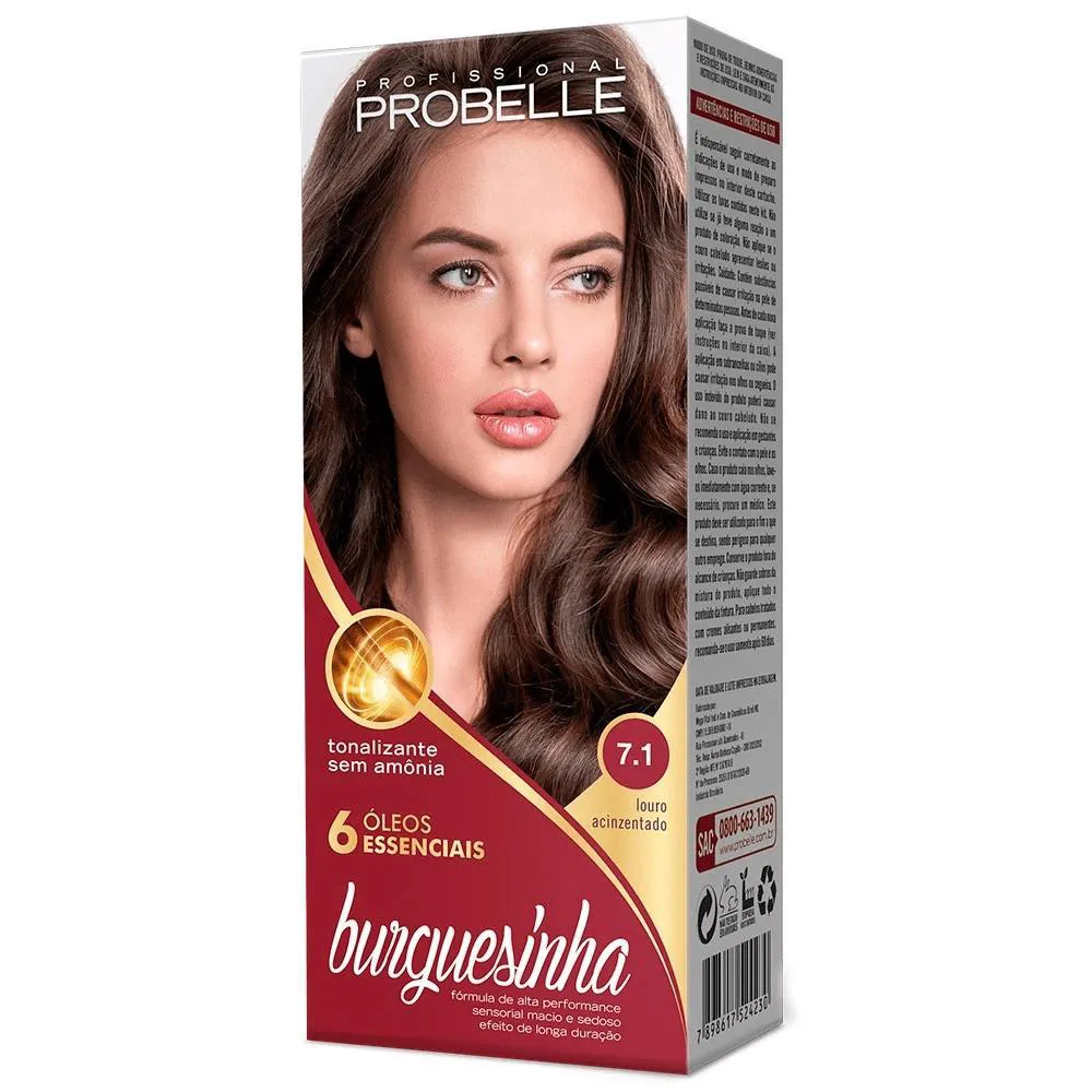Tintura Probelle Burguesinha sem Amonia 7.1 Louro Acinzentado