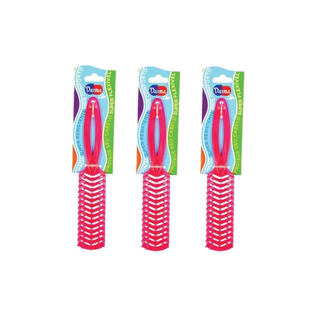 Escova de Cabelo Darma Flex Reta 345 Pink - Kit C / 3un