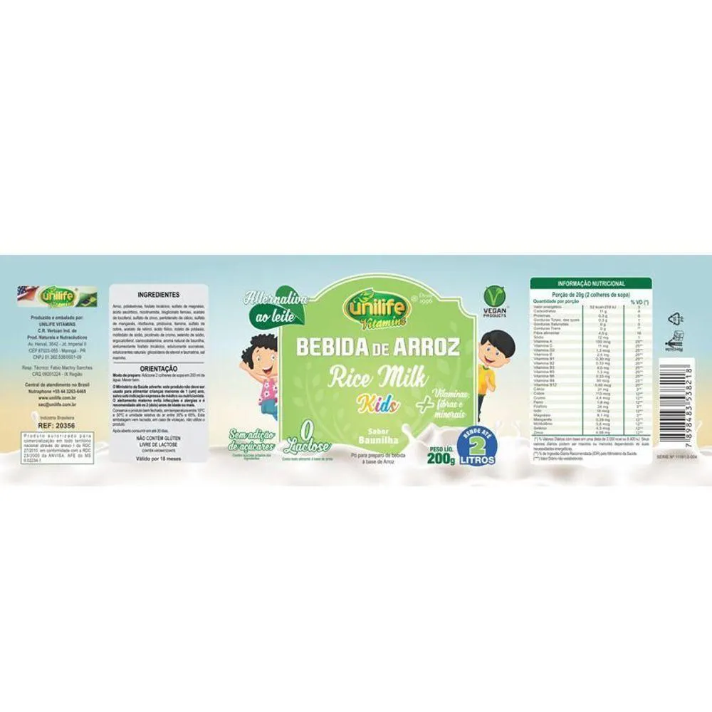 Bebida de Arroz sem Lactose Kids 200g