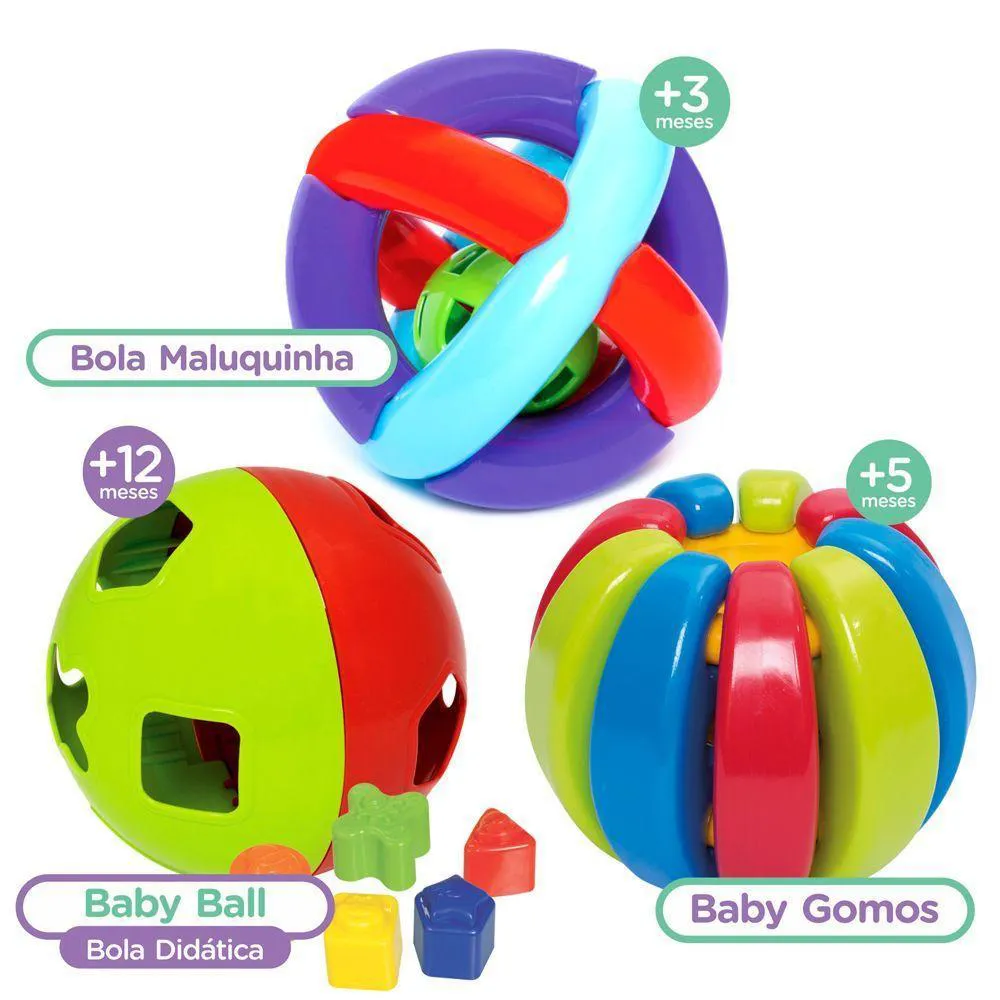 3 Brinquedos para Bebês Bolas Didática Infantil e Educativo