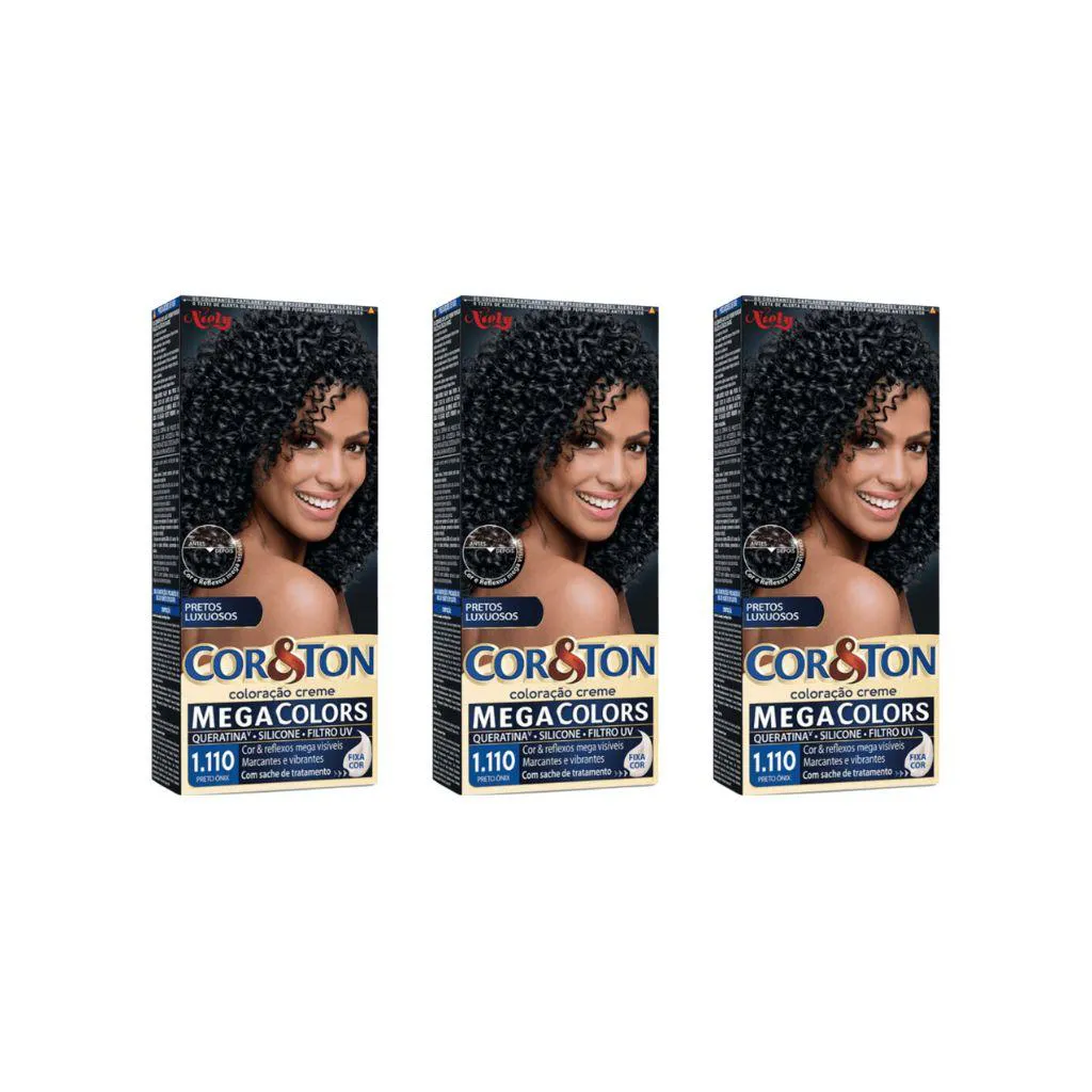 Coloraçao Cor&ton 1.110 Preto Onix 50g - Kit C / 3