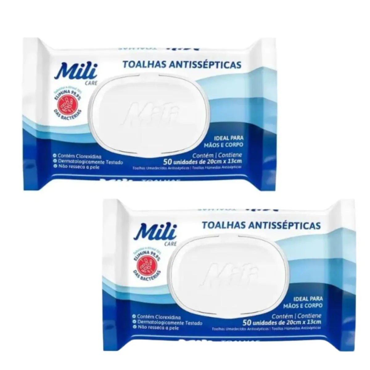 Kit C2 Toalhas Umedecidas Antissépticas Higiene e Praticidade C50 - Mili