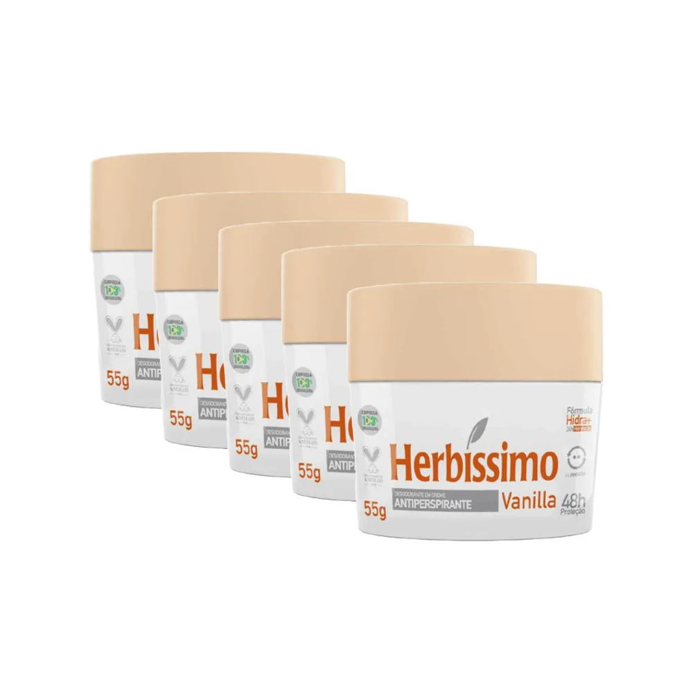 Kit Desodorante Cremoso Herbissimo Vanilla 55gr (5 Unidades)