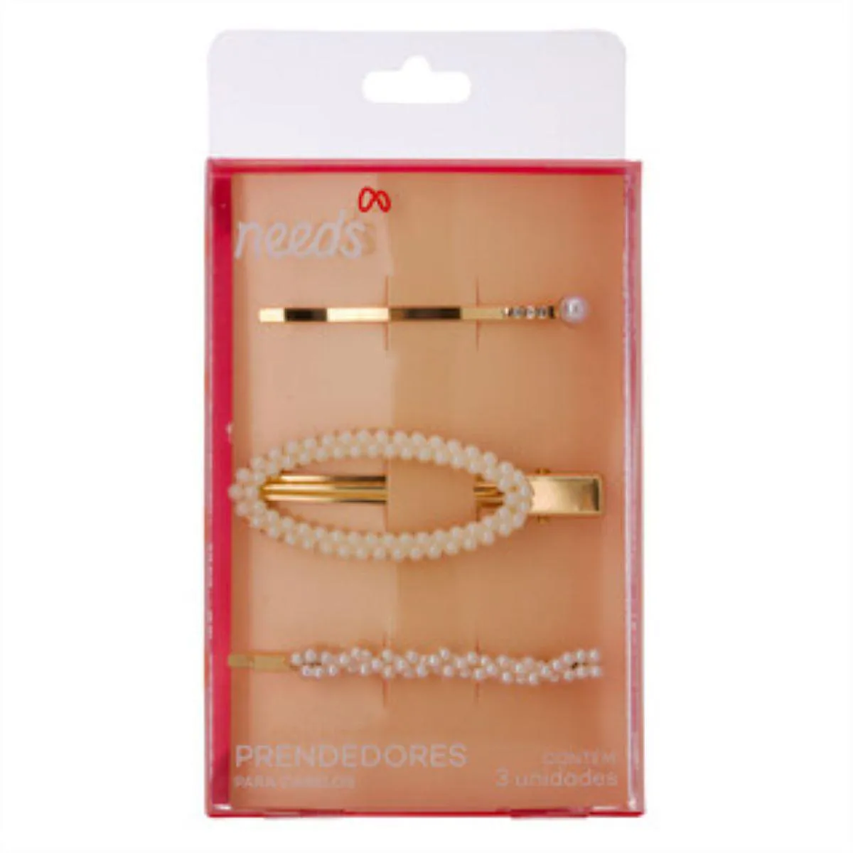 Prendedor de Cabelo Needs Dourado com Pérola 3 unidades
