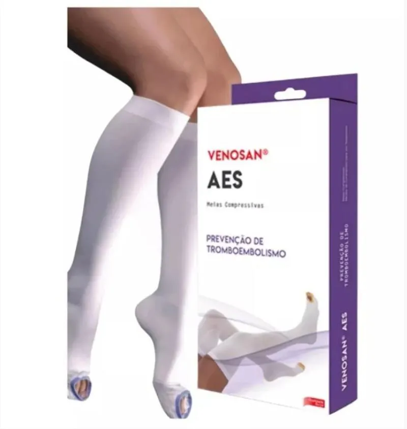 Meia de Compressão Pós Cirúrgica Antitrombo Antiembolia Aes 18mmhg Panturrilha Ad Branca - Venosan P
