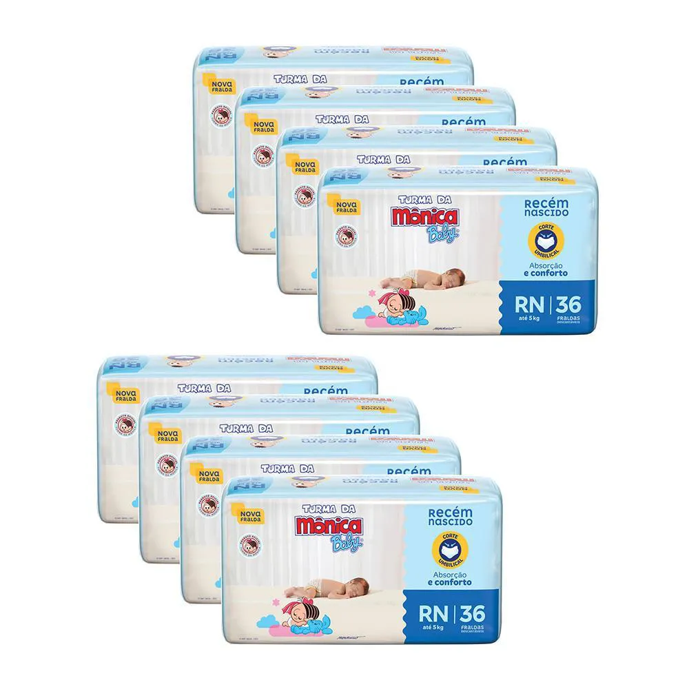 Kit 8 Fraldas Turma da Mônica Baby Jumbo Rn com 36un Cada
