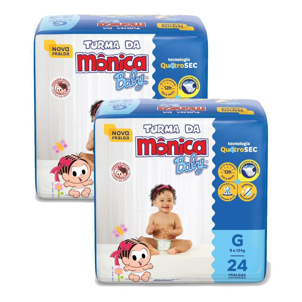 Kit 2 Fraldas Turma da Mônica Baby Jumbo g com 24un Cada