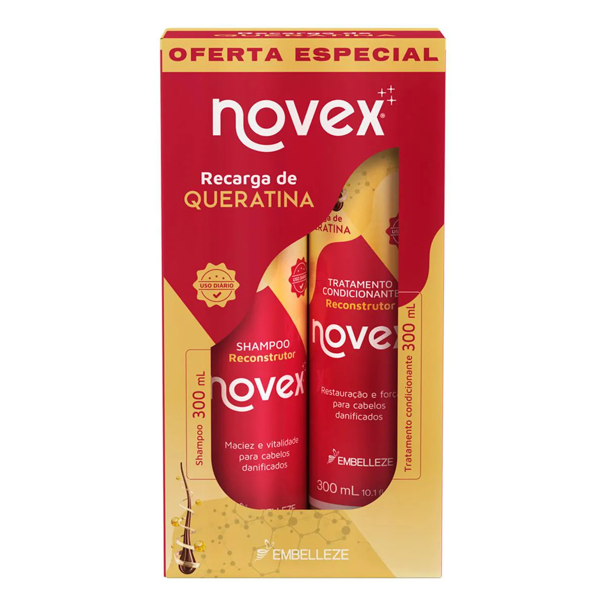 Kit Shampoo e Condicionador Novex Recarga de Queratina 300ml