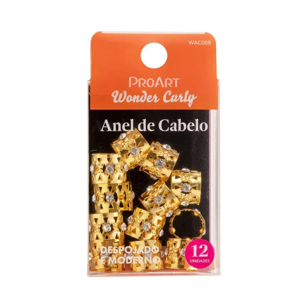 Anel de Cabelo Penteados Dourada Strass 12 unidades Proart
