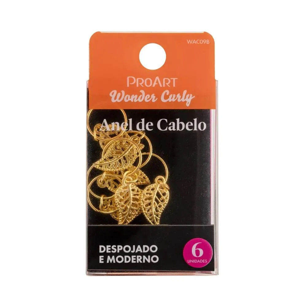 Anel de Cabelo Penteados Folha Dourada 6 unidades Proart