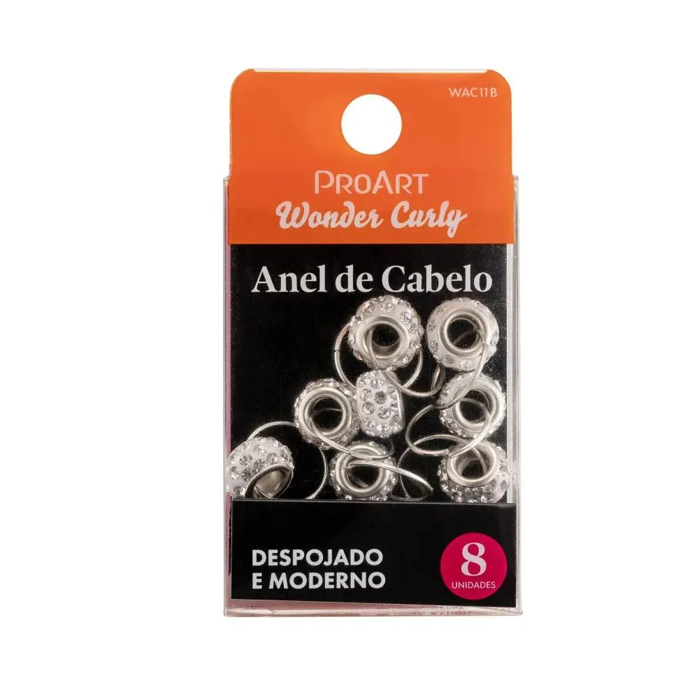 Anel de Cabelo Prateada com Strass 8 unidades Proart