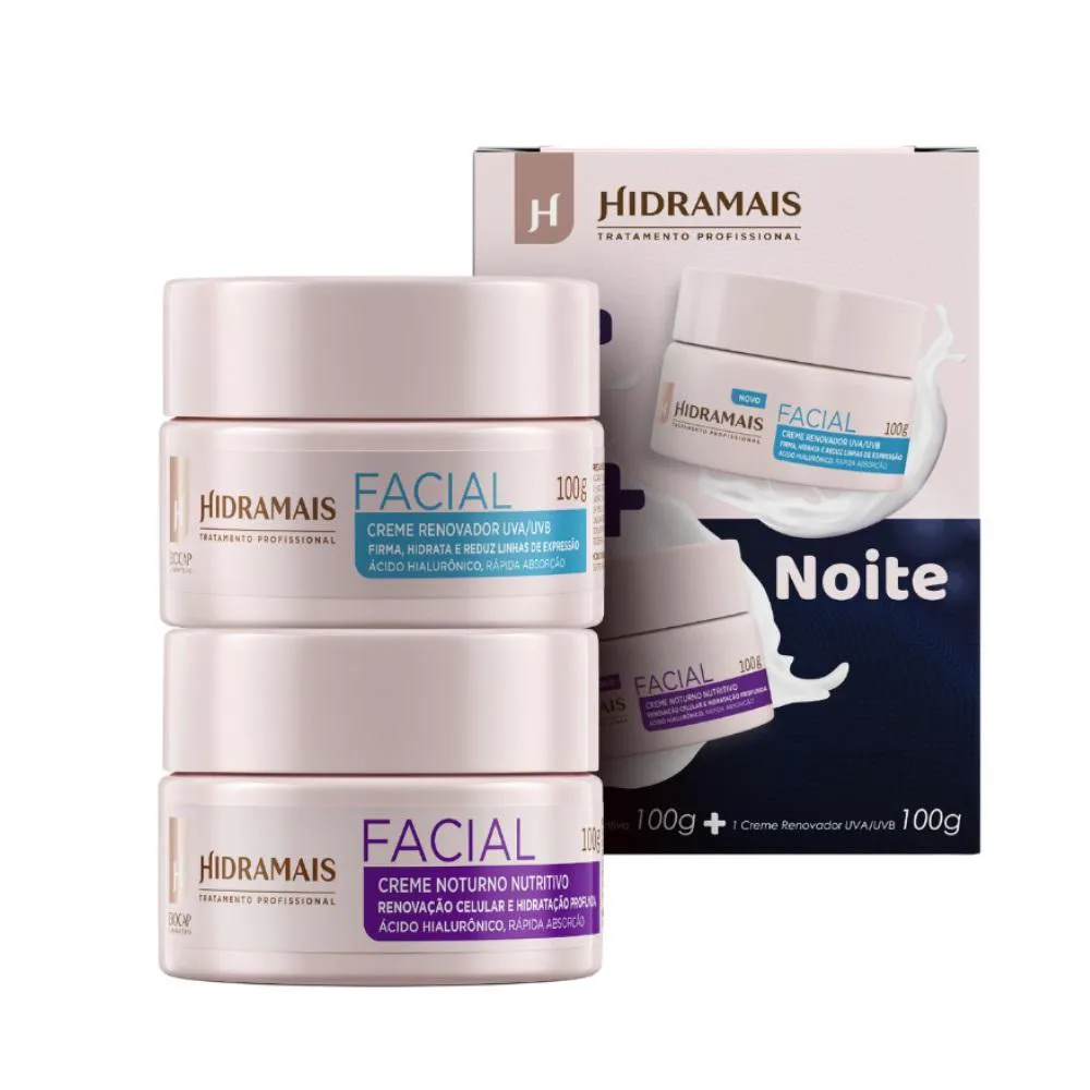 Kit Creme Facial Dia Noite Ácido Hialurônico 200gr Hidramais