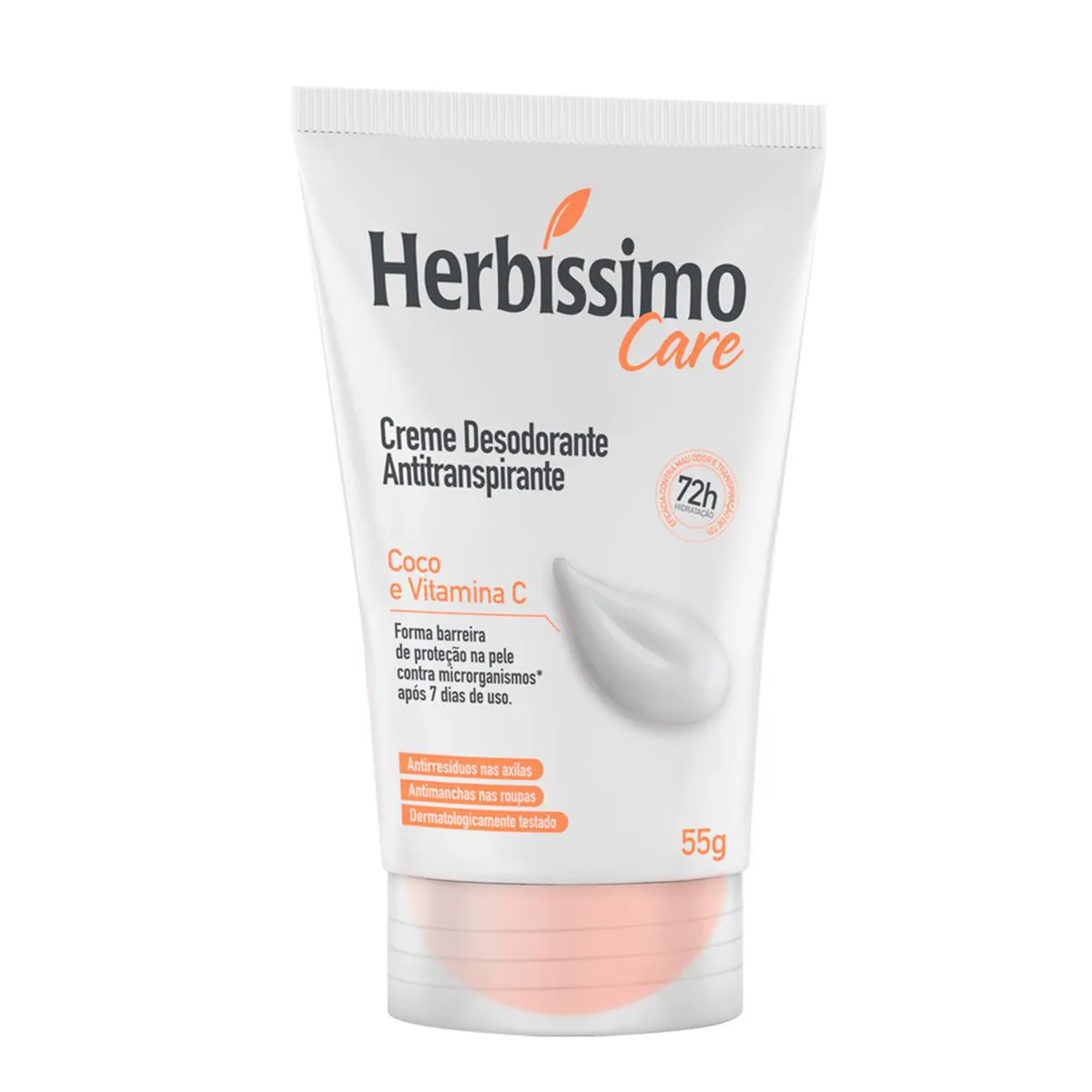 Desodorante Antitranspirante Creme Herbíssimo Care Coco e Vitamina C 72h 55g