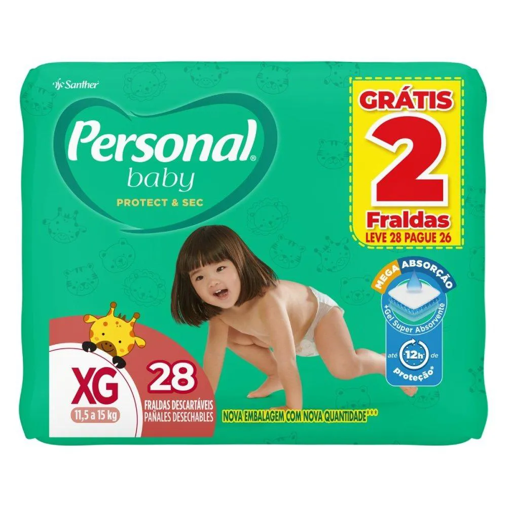 Fralda Descartável Personal Soft Protect Tamanho Xg - 9 Pacotes com 28 Fraldas - Total 252 Tiras