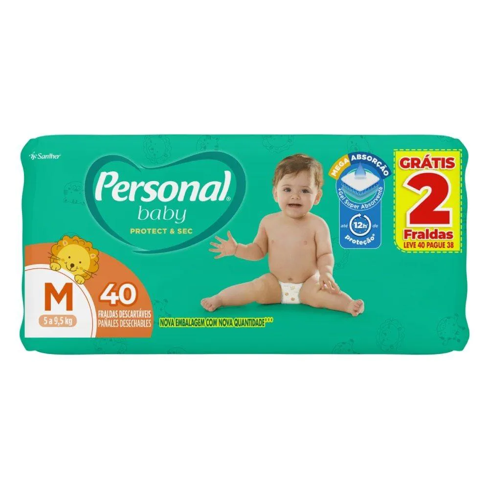 Fralda Descartável Personal Soft Protect Mega Tamanho M - 9 Pacotes com 40 Fraldas - Total 360 Tiras