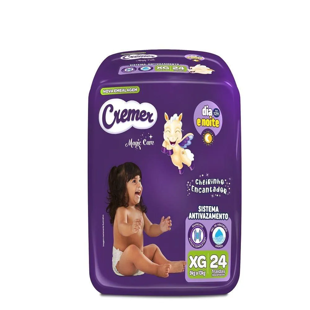 Fralda Descartável Cremer Magic Care Econômica Tamanho Xg - 8 Pacotes com 24 Fraldas - Total 192 Tiras