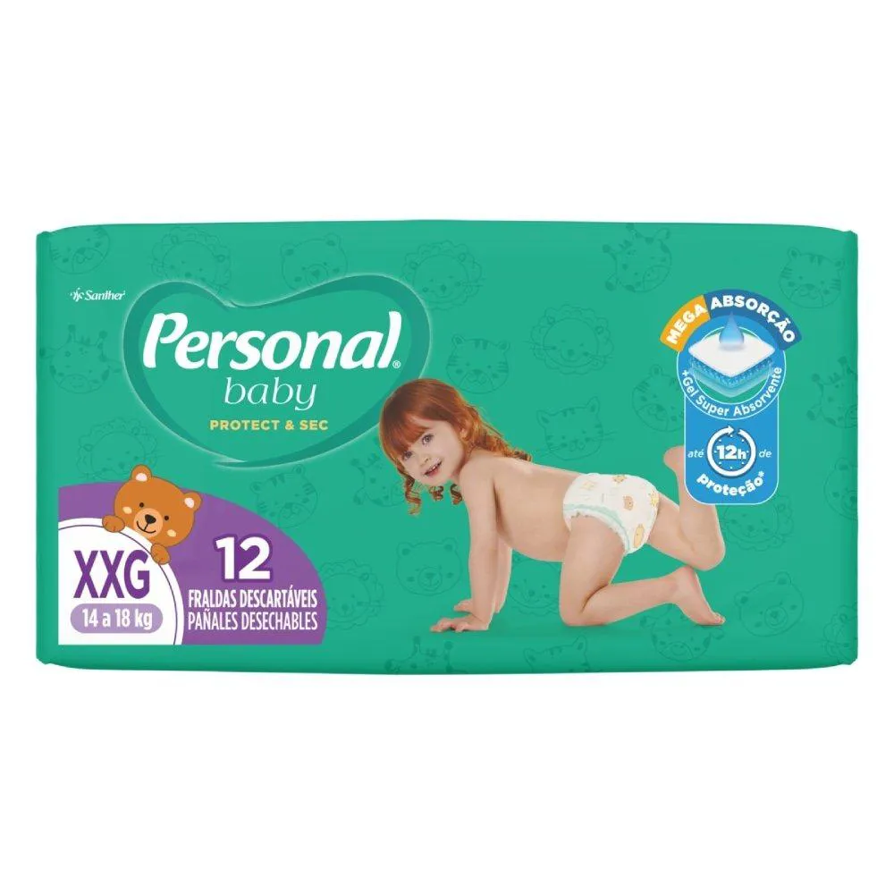 Fralda Descartável Personal Soft & Protect Jumbinho Tamanho Xxg - 12 Pacotes com 12 Fraldas - Total 144 Tiras