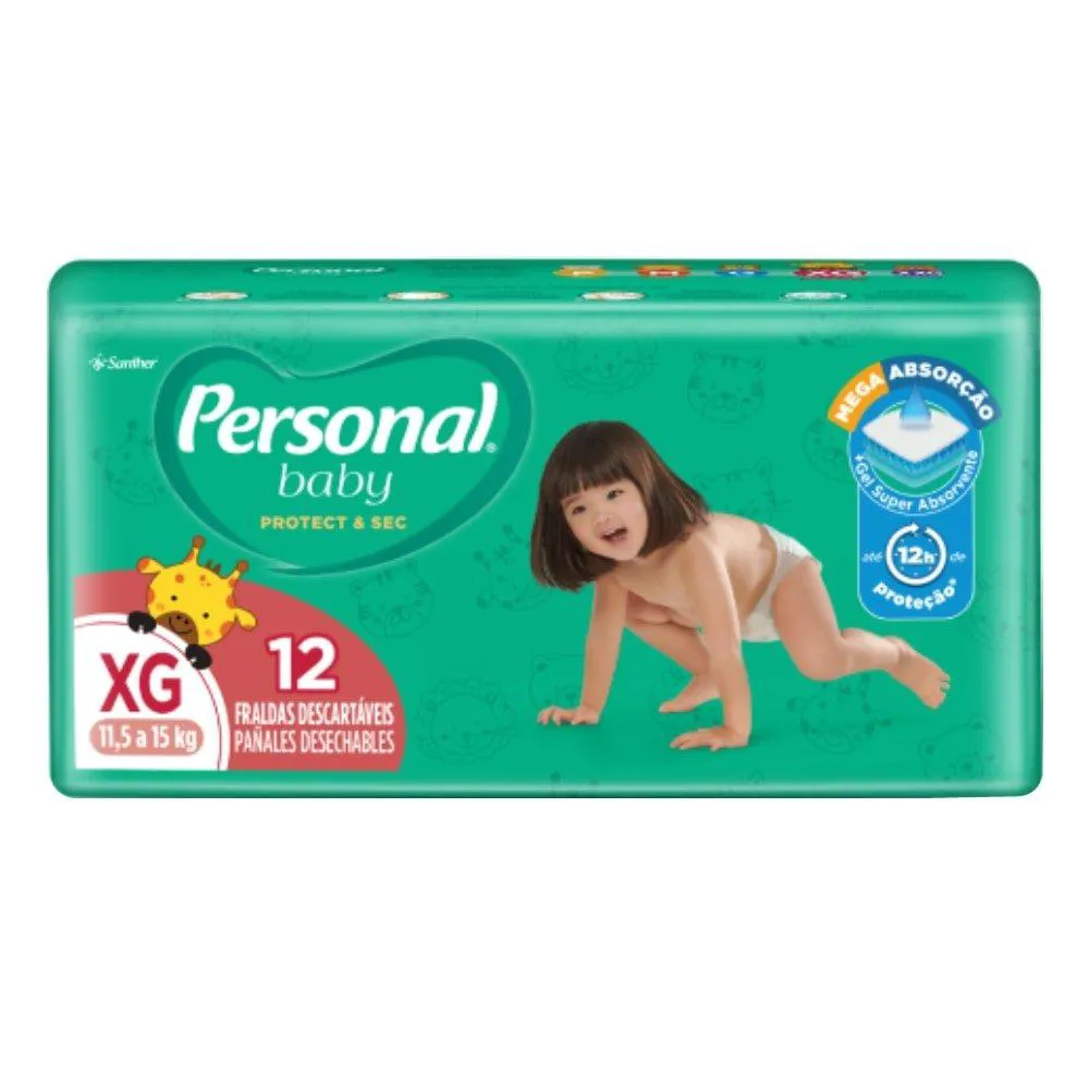 Fralda Descartável Personal Soft & Protect Jumbinho Tamanho Xg - 12 Pacotes com 12 Fraldas - Total 144 Tiras